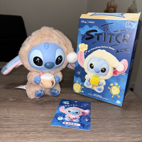 AUTHENTIC Miniso Stitch Eat Something Before You Sleep Plush Pure Coconut Juice - Picture 1 of 7